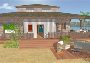 海边木制度假小屋建筑设计SU(草图大师)模型