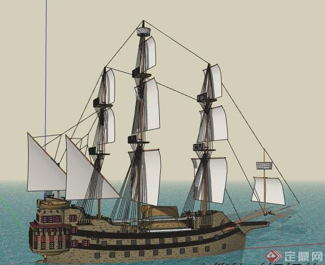 木制帆船设计su模型
