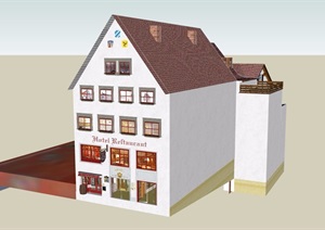 欧式风格详细完整的多层餐饮建筑设计SU(草图大师)模型