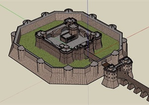 欧式风格详细的城堡建筑SU(草图大师)模型
