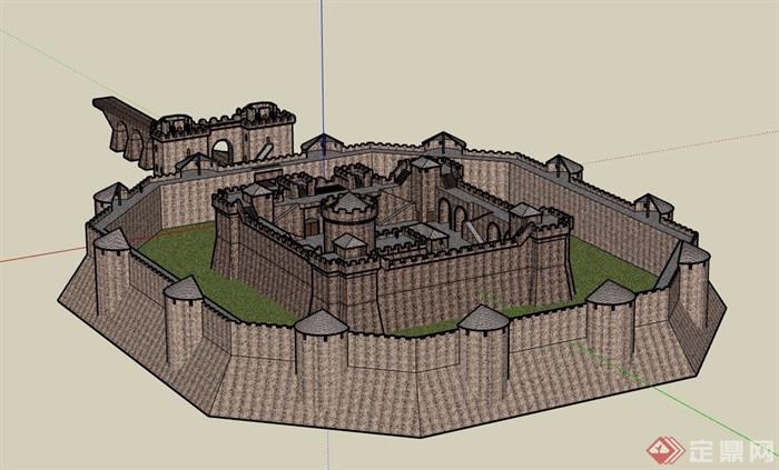 欧式风格详细的城堡建筑su模型