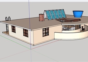 单层住宅别墅设计SU(草图大师)模型含室内