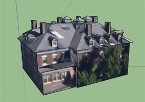 多层欧式风格贴图别墅建筑SU(草图大师)模型