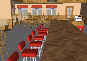 现代单层餐饮空间室内SU(草图大师)模型