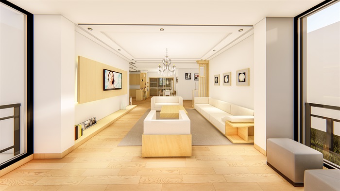 现代中式室内整体空间设计su模型