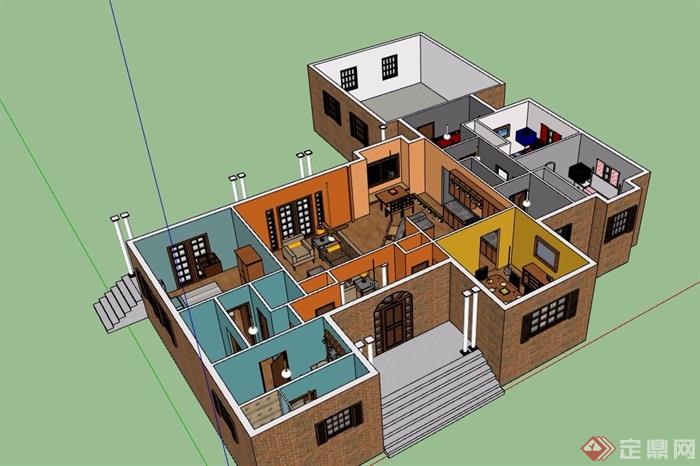 现代风格室内单层住宅空间su模型
