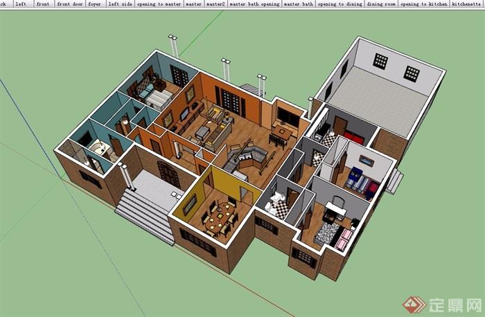 现代风格室内单层住宅空间su模型