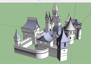 某英式风格有材质无贴图城堡建筑SU(草图大师)模型