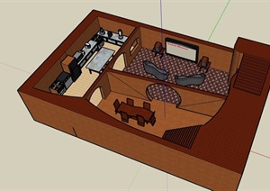 某现代风格住宅客餐厅室内空间设计SU(草图大师)模型