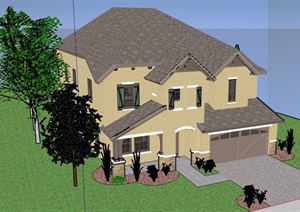 美式风格多层完整的住宅别墅SU(草图大师)模型