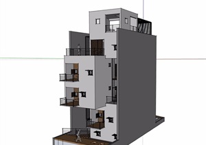 多层简单住宅楼设计SU(草图大师)模型