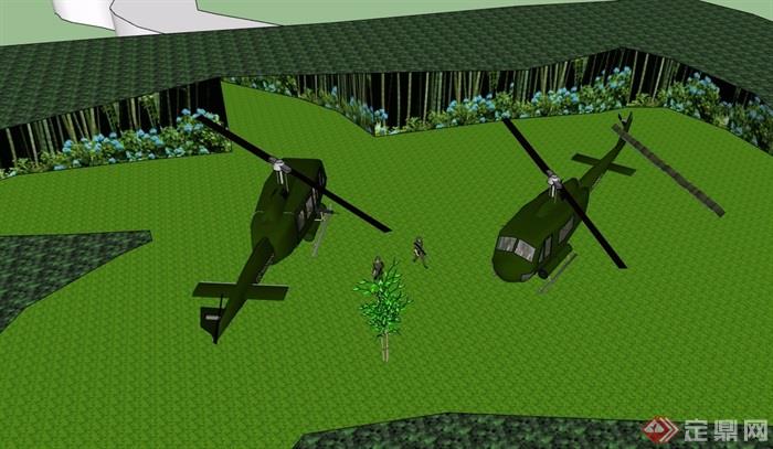 两架直升机设计su模型