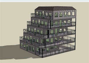 欧式风格多层民居综合住宅楼SU(草图大师)模型