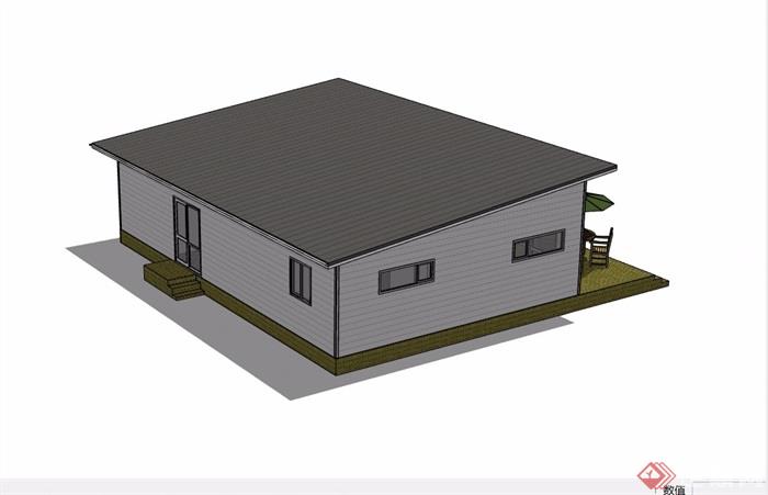 美式风格单层住宅屋设计su模型