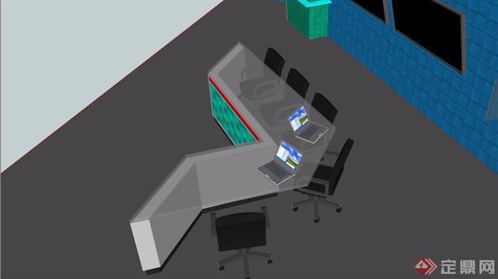 现代办公室内桌椅su模型