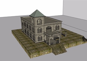 欧式风格详细的文化教堂建筑SU(草图大师)模型