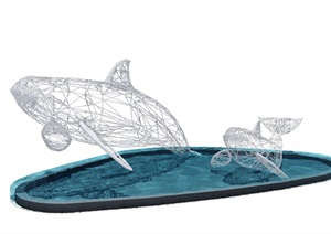 线框鲸鱼3d模型 ps抠好的单体