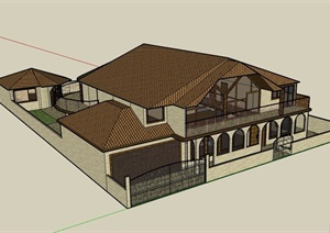 欧式风格两层住宅独栋别墅SU(草图大师)模型