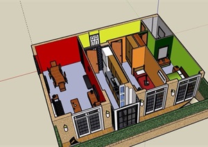 现代住宅室内空间详细装饰SU(草图大师)模型