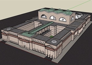 欧式风格车站码头建筑设计SU(草图大师)模型