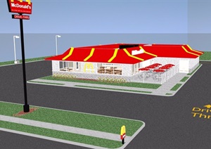 欧式风格快餐厅建筑设计SU(草图大师)模型