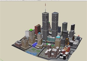 现代详细的综合城市建筑楼群设计SU(草图大师)模型