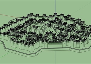 欧式风格综合无材质贴图城堡建筑SU(草图大师)模型