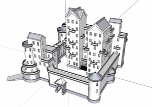 欧式风格有材质无贴图综合住宅楼设计SU(草图大师)模型