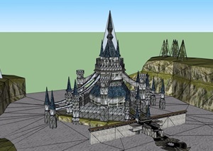 英式风格详细的城堡设计SU(草图大师)模型