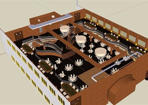 现代风格详细完整的餐厅室内SU(草图大师)模型