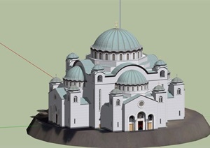美式风格详细教堂建筑SU(草图大师)模型