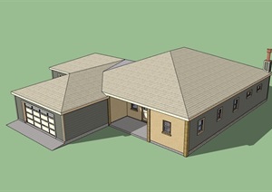 单层详细的英式住宅别墅设计SU(草图大师)模型