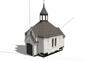 欧式详细的单层教堂建筑SU(草图大师)模型