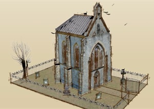 欧式破旧教堂建筑设计SU(草图大师)模型
