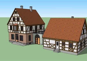 欧式两栋民居住宅楼设计SU(草图大师)模型