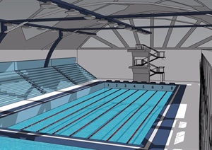 现代风格游泳体育馆建筑设计SU(草图大师)模型