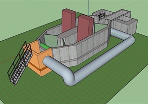 单层简单的工厂建筑SU(草图大师)模型