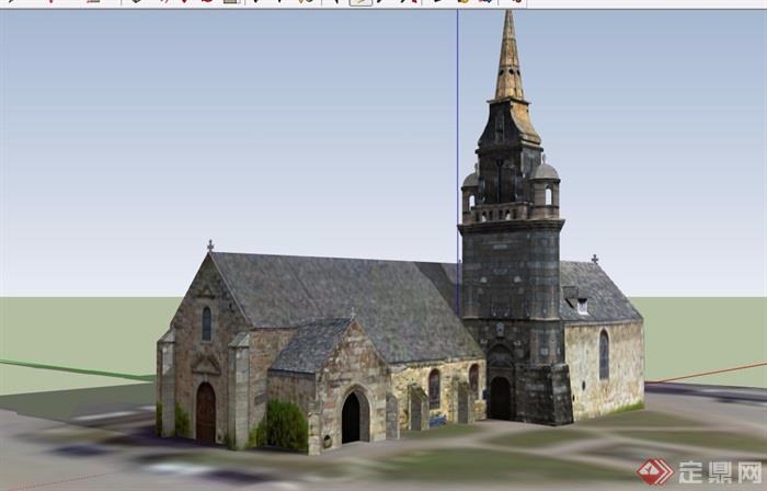 一层欧式风格教堂建筑设计su模型
