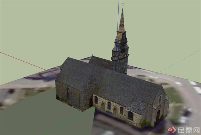 一层欧式风格教堂建筑设计su模型