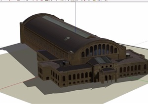某欧式风格详细的火车站建筑设计SU(草图大师)模型
