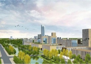 现代滨水景观带山水城市中心规划建筑设计