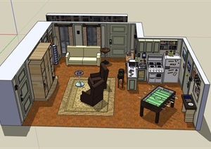 某室内部分住宅空间装饰设计SU(草图大师)模型