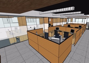 现代完整的室内办公空间SU(草图大师)模型