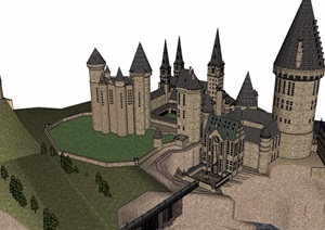 欧式风格详细的城堡别墅设计SU(草图大师)模型