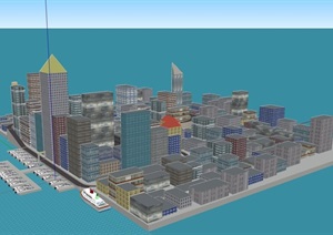 现代滨海城市综合建筑楼群设计SU(草图大师)模型
