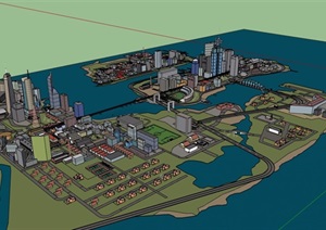 滨海详细的城镇综合建筑楼群设计SU(草图大师)模型