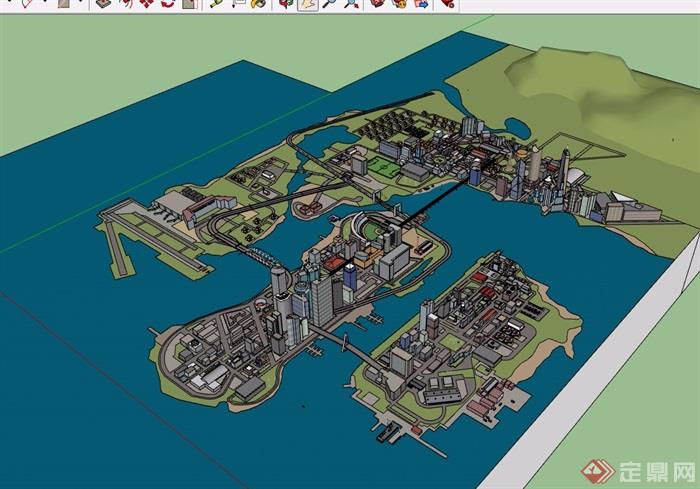 滨海详细的城镇综合建筑楼群设计su模型