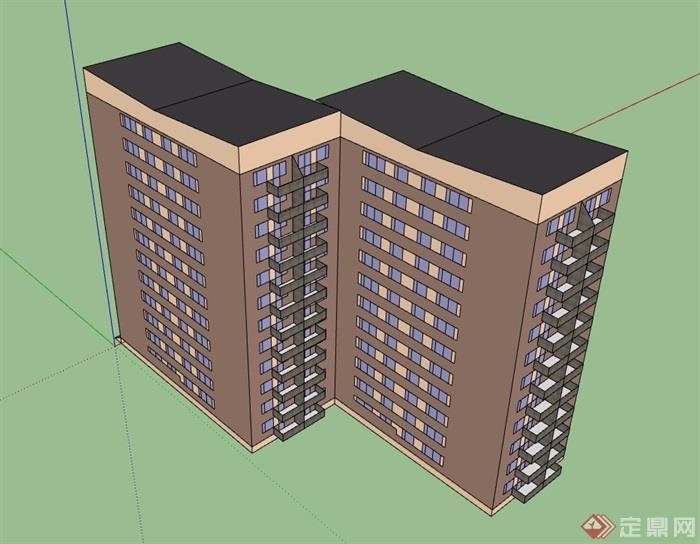 小高层住宅建筑楼设计su模型