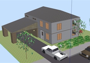 美式风格两层住宅别墅SU(草图大师)模型
