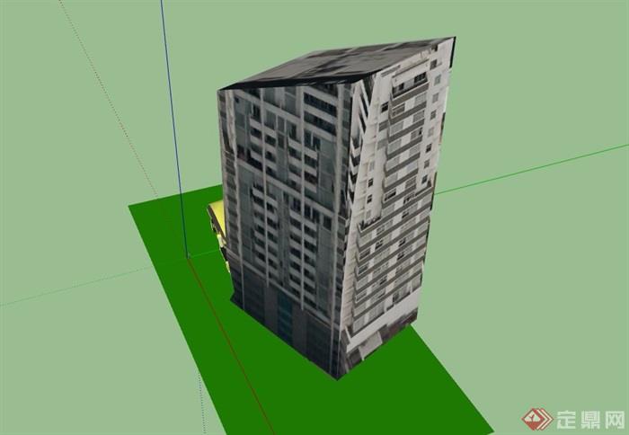 多層簡單的住宅樓建築設計su模型原創